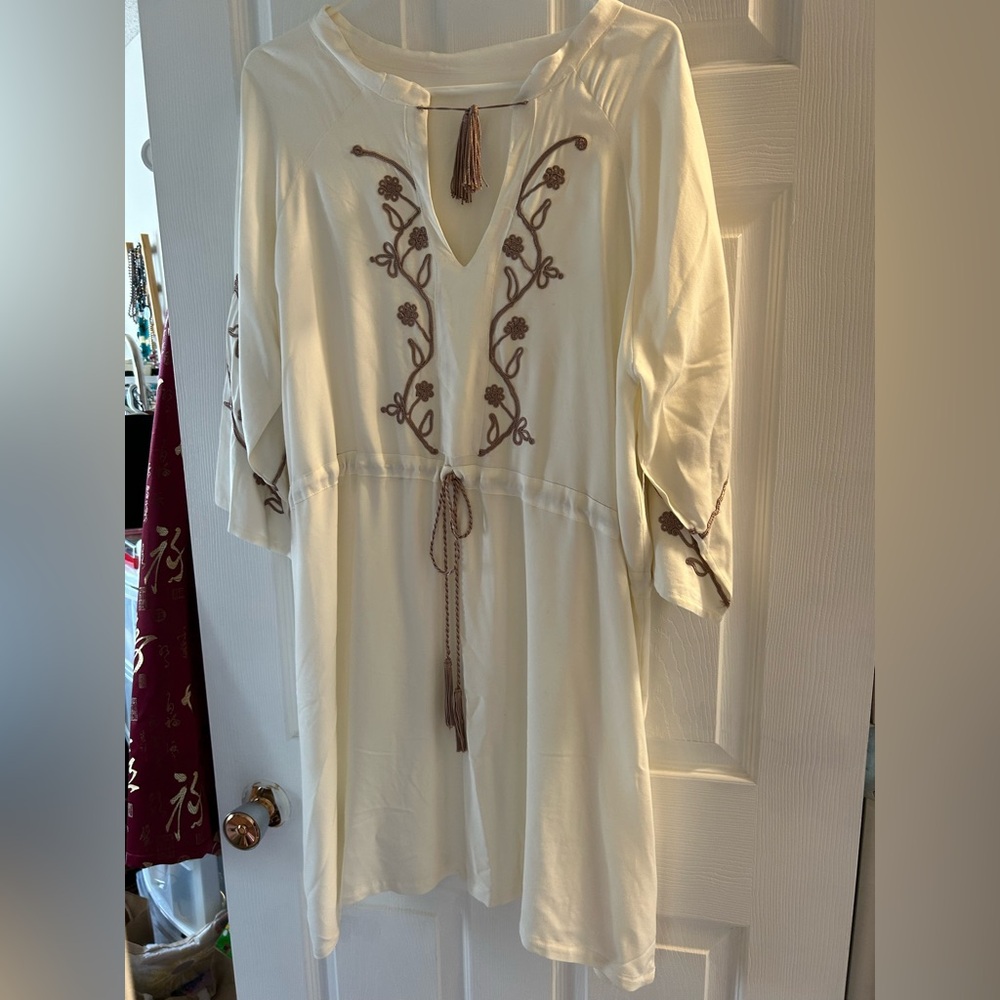 Embroidered off white swim cover up